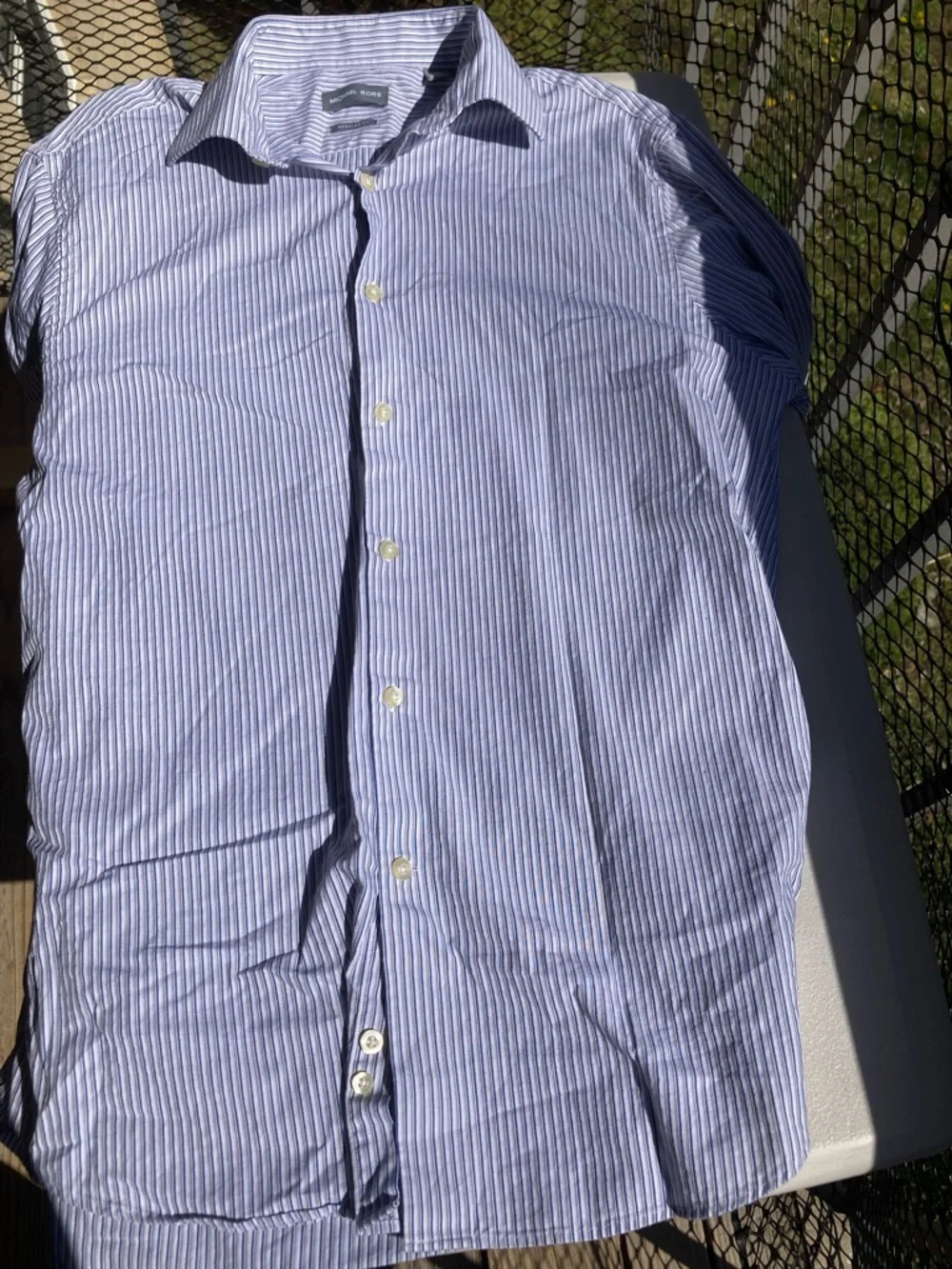 Michael Kors Men's 100% Cotton Blue White Grey Striped Button Down Shirt Large - Picture 17 of 17